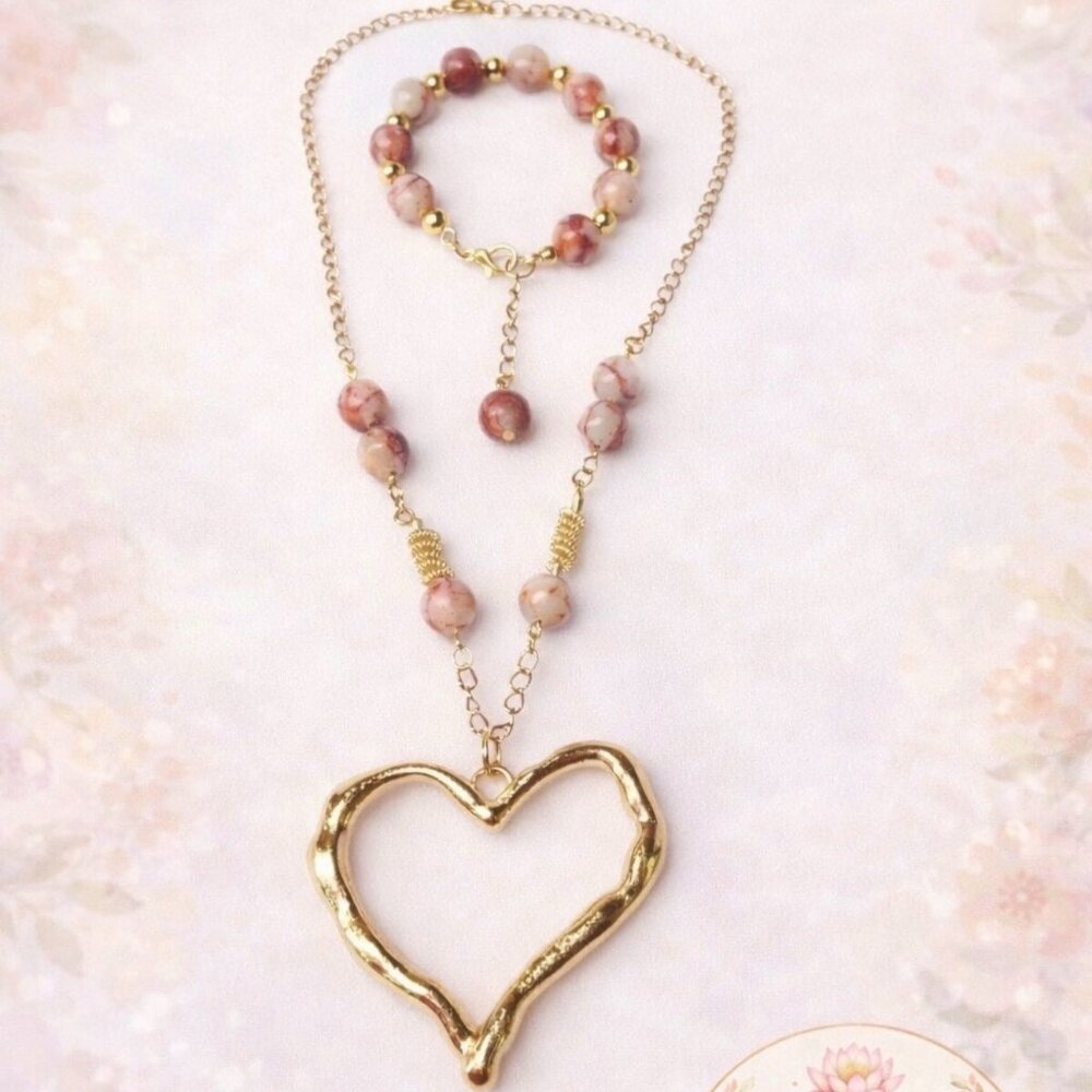 Handmade Jasper Jewelry Set – Necklace & Bracelet with Gold Accents | Gift‑Ready